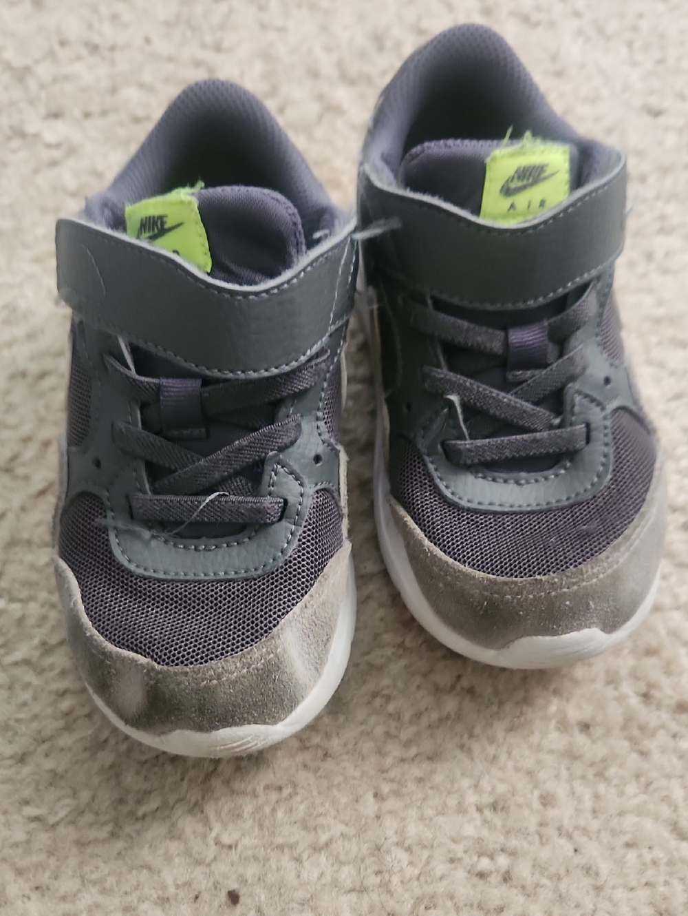 Nike Kids Gray and Neon Green Hook-and-Loop Sneakers